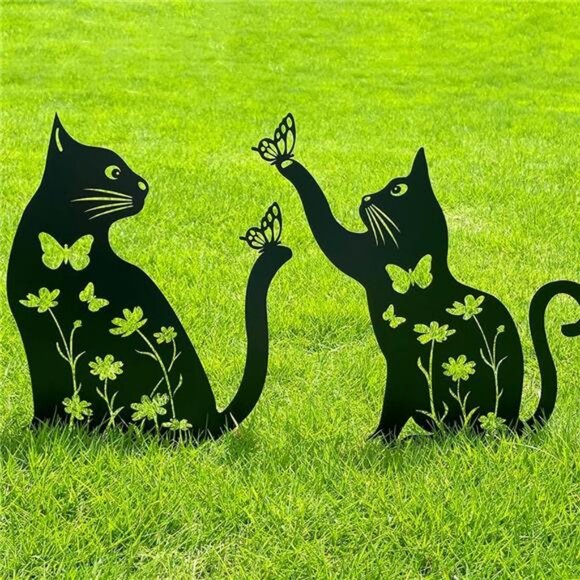 Metal Cat Garden Decor (2 Pack), 15" Large Size Cat Decorative Garden Stakes - Picture 1 of 7